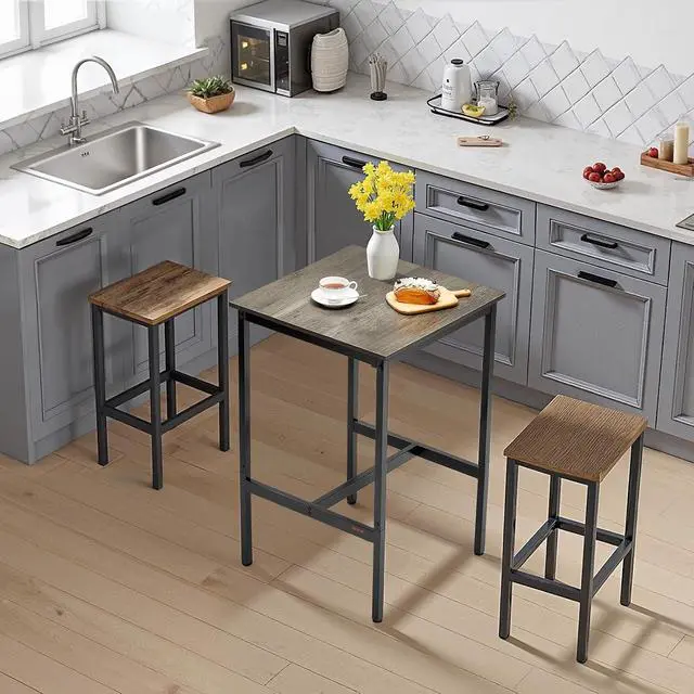 Alt view image 2 of 7 - Bar Table, Sturdy Metal Frame High Top Pub Table, Small Kitchen Dining, Cocktail Coffee Counter Bar Height Desk, Easy to Assemble, 24x24x36 in, for Living Room Party, Rustic Brown and Black