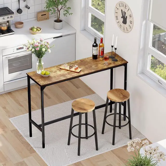 Alt view image 2 of 7 - Bar Table, Sturdy Metal Frame High Top Pub Table, Narrow Long Kitchen Dining, Cocktail Counter Bar Height Desk, Easy to Assemble, 55x15x39 in, for Living Room Party, Rustic Brown and Black