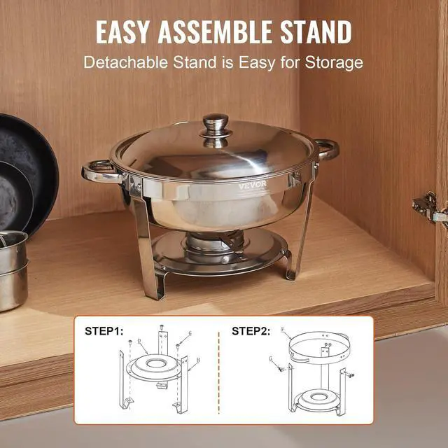 Alt view image 4 of 7 - Chafing Dish Buffet Set, 5 Qt 4 Pack, Stainless Steel Chafer with Full Size Pan, Round Catering Warmer Server with Lid Water Pan Stand Fuel Holder Cover Holder Spoon, for at Least 6 People Each