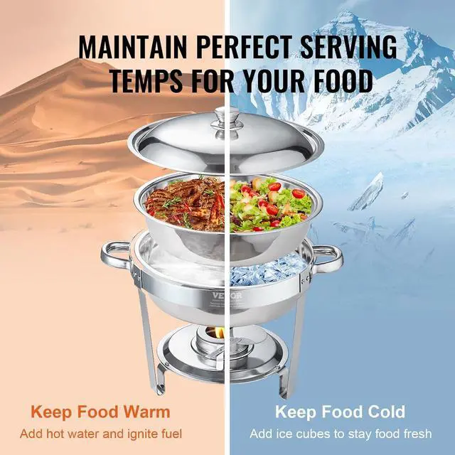 Alt view image 5 of 7 - Chafing Dish Buffet Set, 5 Qt 4 Pack, Stainless Steel Chafer with Full Size Pan, Round Catering Warmer Server with Lid Water Pan Stand Fuel Holder Cover Holder Spoon, for at Least 6 People Each
