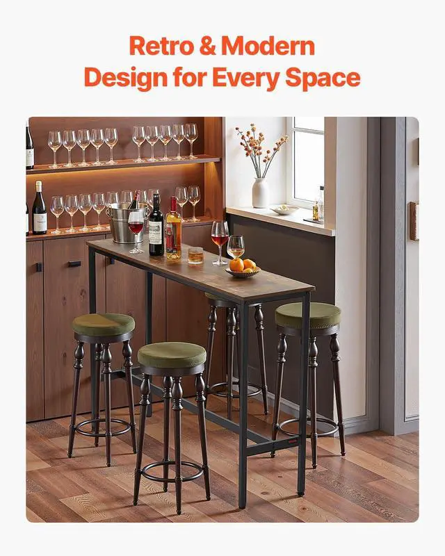 Alt view image 4 of 7 - Bar Table, Sturdy Metal Frame High Top Pub Table, Narrow Long Kitchen Dining, Cocktail Counter Bar Height Desk, Easy to Assemble, 55x15x39 in, for Living Room Party, Rustic Brown and Black