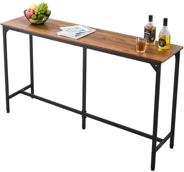 Main image of Bar Table, Sturdy Metal Frame High Top Pub Table, Small Kitchen Dining, Cocktail Coffee Counter Bar Height Desk, Easy to Assemble, 63x16x36 in, for Living Room Party, Brown
