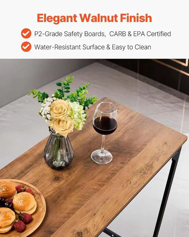Alt view image 4 of 7 - Bar Table, Sturdy Metal Frame High Top Pub Table, Small Kitchen Dining, Cocktail Coffee Counter Bar Height Desk, Easy to Assemble, 63x16x36 in, for Living Room Party, Brown
