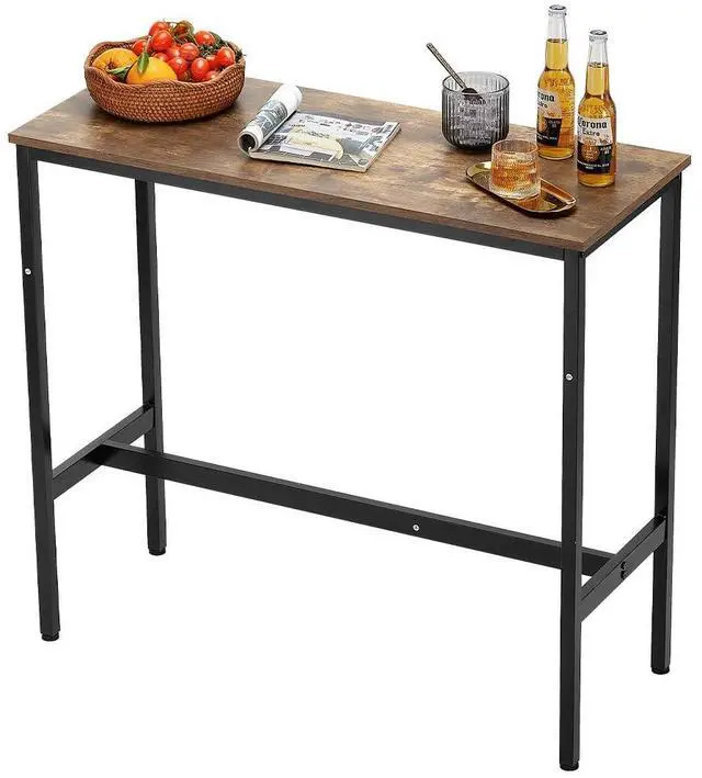 Main image of Bar Table, Sturdy Metal Frame High Top Pub Table, Narrow Long Kitchen Dining, Cocktail Counter Bar Height Desk, Easy to Assemble,39x16x35.5 in, for Living Room Party, Rustic Brown and Black