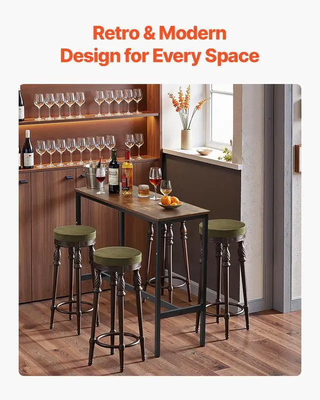 Alt view image 4 of 7 - Bar Table, Sturdy Metal Frame High Top Pub Table, Narrow Long Kitchen Dining, Cocktail Counter Bar Height Desk, Easy to Assemble,39x16x35.5 in, for Living Room Party, Rustic Brown and Black