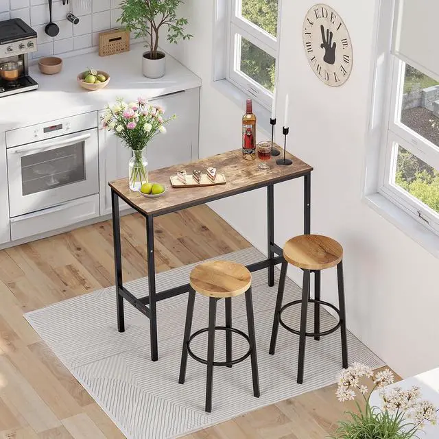 Alt view image 2 of 7 - Bar Table, Sturdy Metal Frame High Top Pub Table, Narrow Long Kitchen Dining, Cocktail Counter Bar Height Desk, Easy to Assemble,39x16x35.5 in, for Living Room Party, Rustic Brown and Black