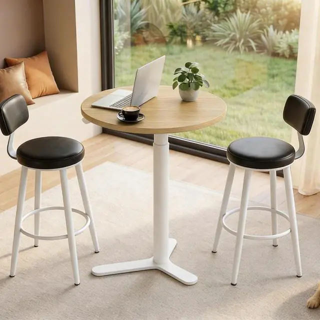 Main image of Gas Spring Adjustable Bar Table with One-Touch Lift, Flexible Height 25.8"41.3", 19.7" Round High-Top Pub Table for Balcony, Kitchen, Apartment & Small Spaces (Light Oak)
