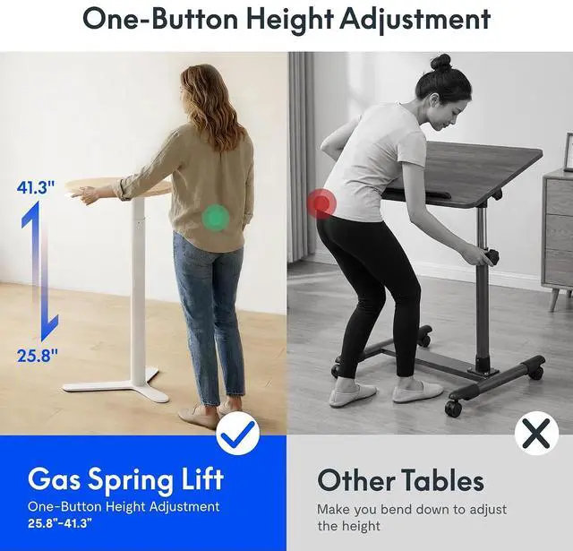 Alt view image 4 of 7 - Gas Spring Adjustable Bar Table with One-Touch Lift, Flexible Height 25.8"41.3", 19.7" Round High-Top Pub Table for Balcony, Kitchen, Apartment & Small Spaces (Light Oak)