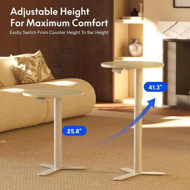 Alt view image 6 of 7 - Gas Spring Adjustable Bar Table with One-Touch Lift, Flexible Height 25.8"41.3", 19.7" Round High-Top Pub Table for Balcony, Kitchen, Apartment & Small Spaces (Light Oak)