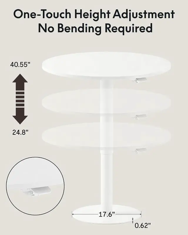 Alt view image 3 of 7 - Gas Spring Lift Sit-to-Stand Table, 23.62" Round Dining Bar Table with 25.8"40.8" Adjustable Height, Modern Multi-Purpose Kitchen Table for People Sofa Side & Party(White)