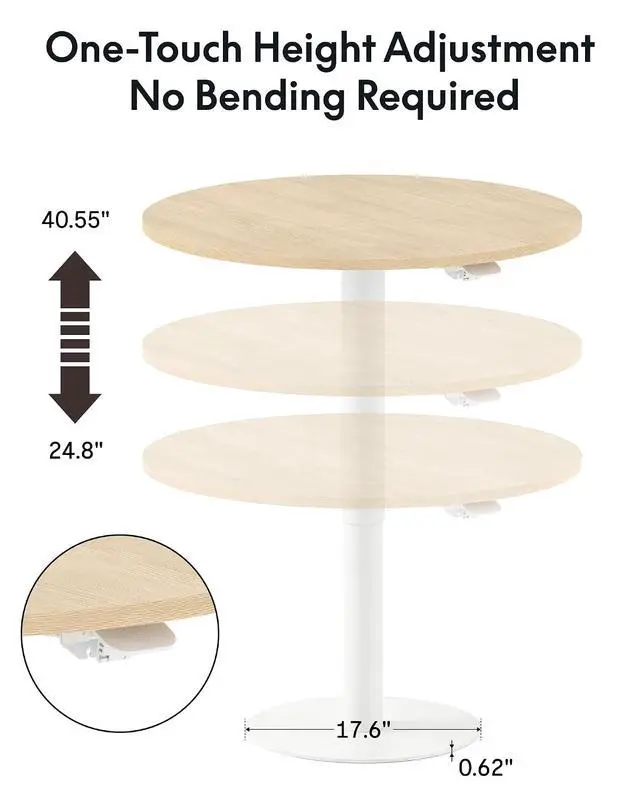 Alt view image 3 of 7 - Gas Spring Lift Sit-to-Stand Table, 23.62" Round Dining Bar Table with 25.8"40.8" Adjustable Height, Modern Multi-Purpose Table for People Sofa Side & Party(White Wood Grain)