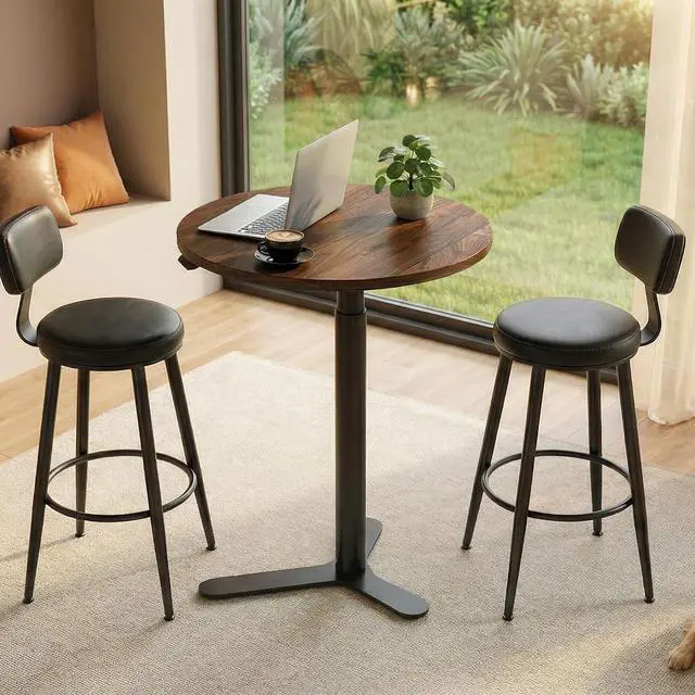 Main image of Gas Spring Adjustable Bar Table with One-Touch Lift, Flexible Height 25.8"41.3", 19.7" Round High-Top Pub Table for Balcony, Kitchen, Apartment & Small Spaces (Walnut)