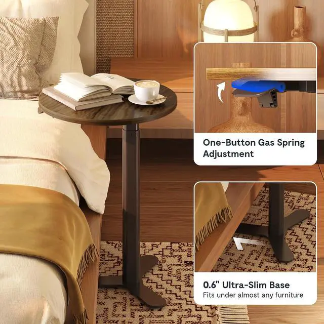Alt view image 2 of 7 - Gas Spring Adjustable Bar Table with One-Touch Lift, Flexible Height 25.8"41.3", 19.7" Round High-Top Pub Table for Balcony, Kitchen, Apartment & Small Spaces (Walnut)