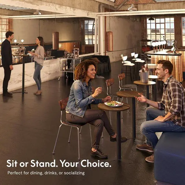 Alt view image 4 of 7 - Gas Spring Adjustable Bar Table with One-Touch Lift, Flexible Height 25.8"41.3", 19.7" Round High-Top Pub Table for Balcony, Kitchen, Apartment & Small Spaces (Walnut)