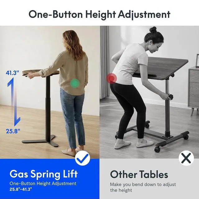 Alt view image 7 of 7 - Gas Spring Adjustable Bar Table with One-Touch Lift, Flexible Height 25.8"41.3", 19.7" Round High-Top Pub Table for Balcony, Kitchen, Apartment & Small Spaces (Walnut)