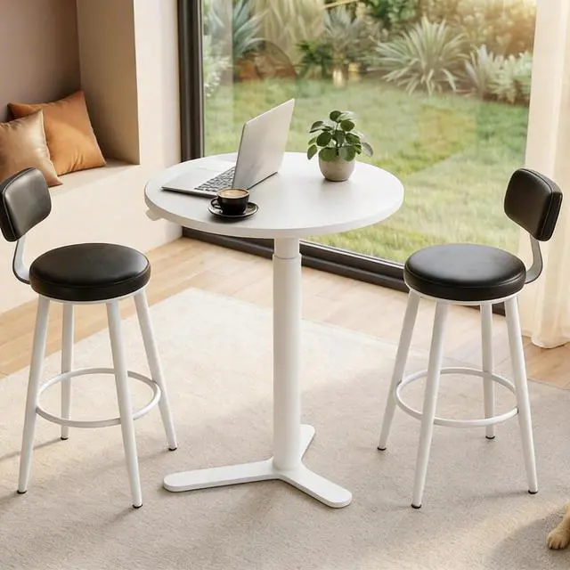 Main image of Gas Spring Adjustable Bar Table with One-Touch Lift, Flexible Height 25.8"41.3", 19.7" Round High-Top Pub Table for Balcony, Kitchen, Apartment & Small Spaces (White)