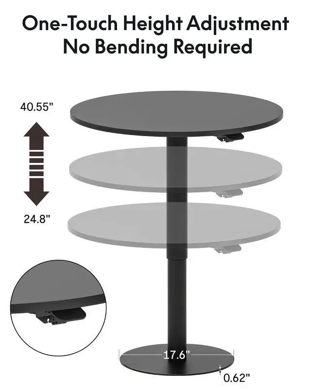 Alt view image 3 of 7 - Gas Spring Lift Sit-to-Stand Table, 23.62" Round Dining Bar Table with 25.8"40.8" Adjustable Height, Modern Multi-Purpose Kitchen Table for People Sofa Side & Party(Black)