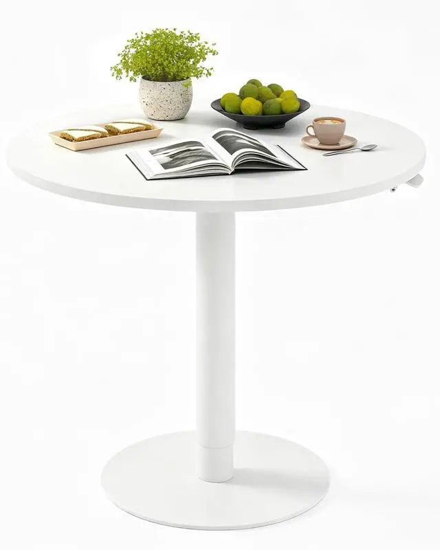 Main image of Gas Spring Lift Sit-to-Stand Table, 27.56" Round Dining Bar Table with 25.8"40.8" Adjustable Height, Modern Multi-Purpose Kitchen Table for People Sofa Side & Party(White)
