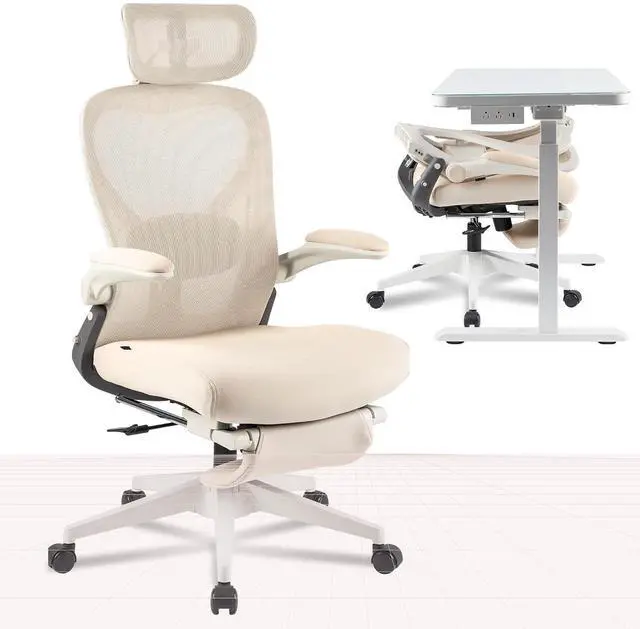 Main image of Foldex Office Folding Chair, Ergonomic Chair for Small Spaces with Lumbar Support, Flip-up Armrests, 3D Headrest, Desk Chairs with Footrest for Work,Video Game Cream