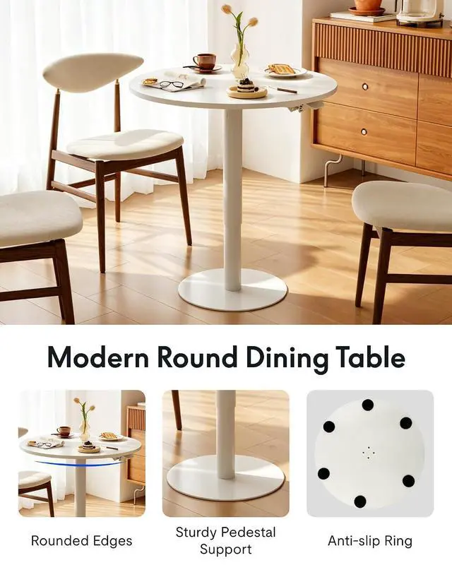Alt view image 4 of 7 - Gas Spring Lift Sit-to-Stand Table, 27.56" Round Dining Bar Table with 25.8"40.8" Adjustable Height, Modern Multi-Purpose Kitchen Table for People Sofa Side & Party(White)