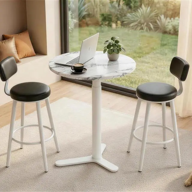 Main image of Gas Spring Adjustable Bar Table with One-Touch Lift, Flexible Height 25.8"41.3", 19.7" Round High-Top Pub Table for Balcony, Kitchen, Apartment & Small SpacesMarble Finish