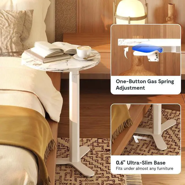 Alt view image 2 of 7 - Gas Spring Adjustable Bar Table with One-Touch Lift, Flexible Height 25.8"41.3", 19.7" Round High-Top Pub Table for Balcony, Kitchen, Apartment & Small SpacesMarble Finish