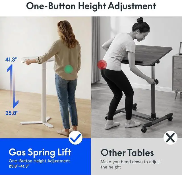 Alt view image 5 of 7 - Gas Spring Adjustable Bar Table with One-Touch Lift, Flexible Height 25.8"41.3", 19.7" Round High-Top Pub Table for Balcony, Kitchen, Apartment & Small SpacesMarble Finish