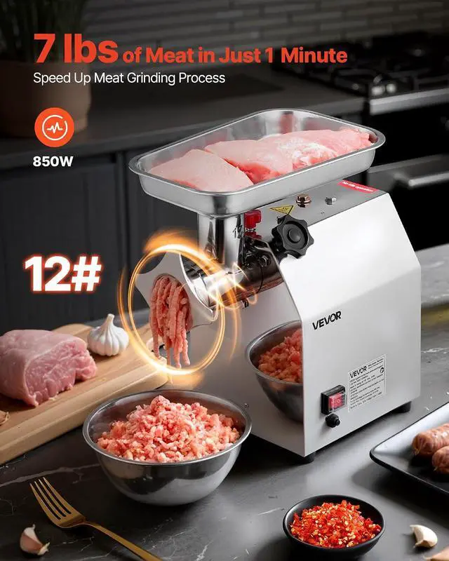 Alt view image 2 of 7 - Commercial Electric Meat Grinder, 7 lbs/min Capacity, #12 Industrial Meat Mincer with 2 Stainless Steel Blades, 2 Grinding Plates, 850W Heavy-Duty Sausage Maker Stuffer, for Kitchen, Restaurant