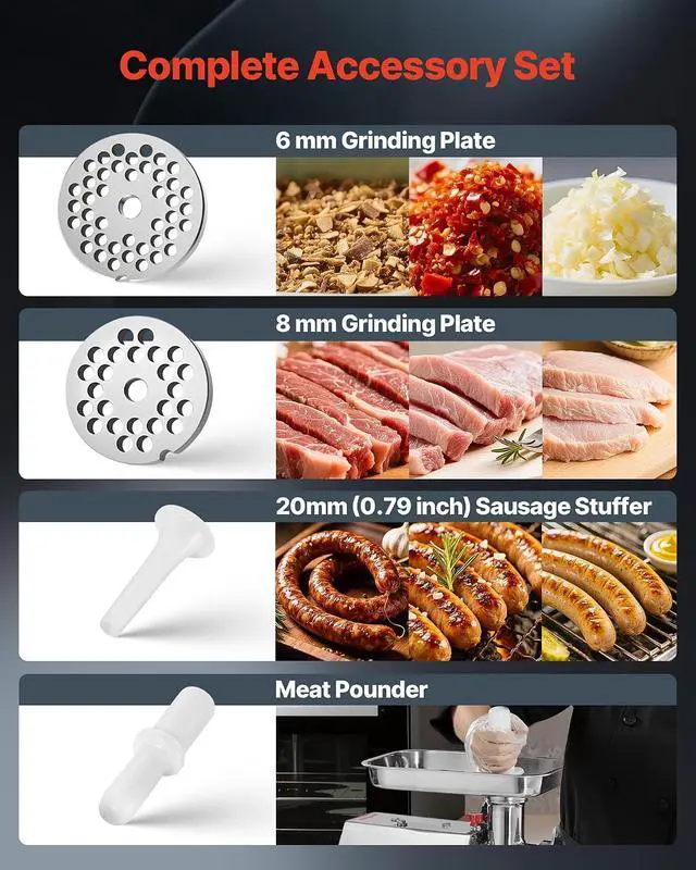 Alt view image 3 of 7 - Commercial Electric Meat Grinder, 7 lbs/min Capacity, #12 Industrial Meat Mincer with 2 Stainless Steel Blades, 2 Grinding Plates, 850W Heavy-Duty Sausage Maker Stuffer, for Kitchen, Restaurant