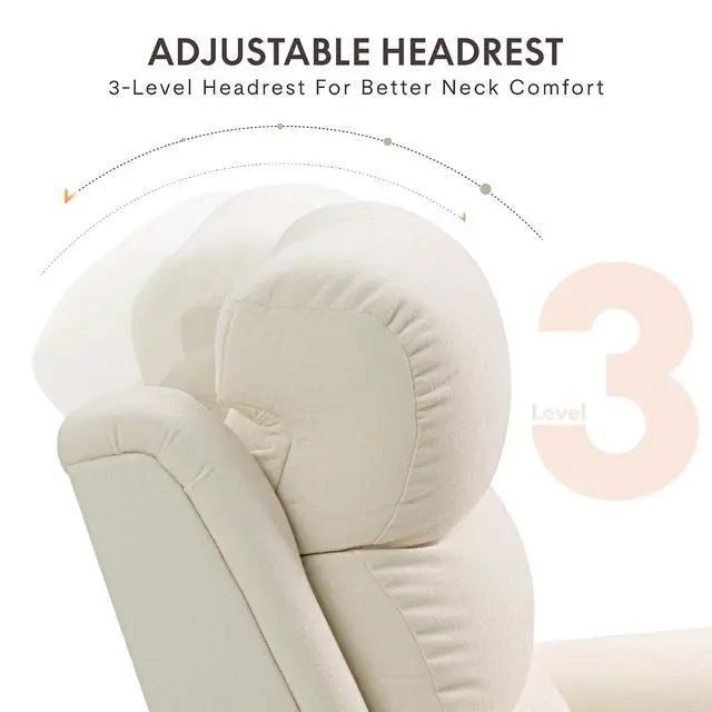 Alt view image 6 of 7 - Souffle-Pro Swivel Rocker Recliner Chair with Nightlight, Power Nursery Glider Recliner with Massage & Heat, Adjustable Headrest, Oeko-TEX Fabric, Ideal for Nursery & Home Relaxation, Cream
