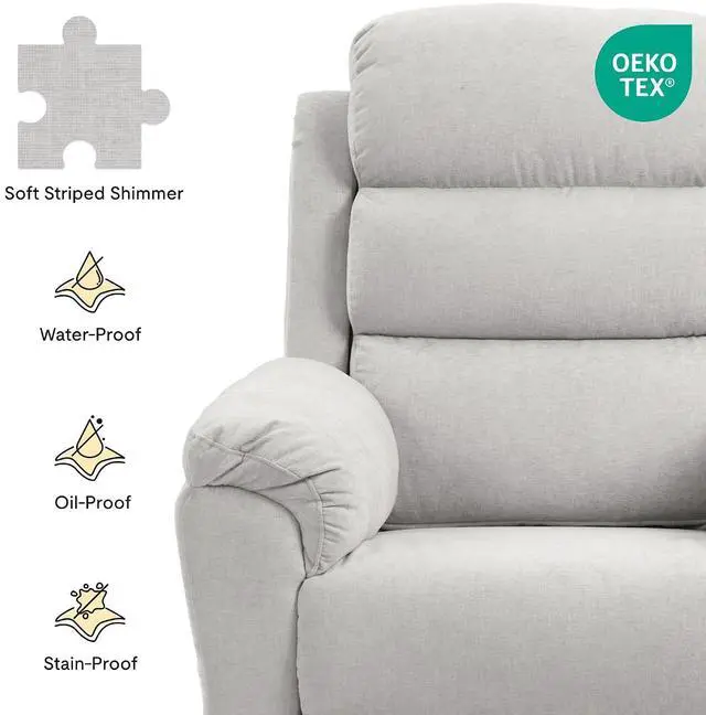 Alt view image 3 of 7 - Souffle Swivel Rocker Recliner Chair for Adults, Nursery Rocking Glider Chair with Massage & Heat, FSC Wood Frame, Manual Recliner for Living Room, Nursery & Relaxation, Light Grey