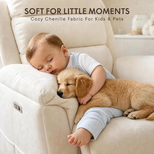Alt view image 5 of 7 - Souffle-Pro Swivel Rocker Recliner Chair with Nightlight, Power Nursery Glider Recliner with Massage & Heat, Adjustable Headrest, Oeko-TEX Fabric, Ideal for Nursery & Home Relaxation, Cream