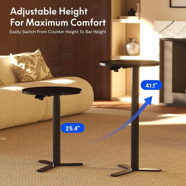 Alt view image 2 of 7 - Gas Spring Adjustable Bar Table with One-Touch Lift, Flexible Height 25.8"41.3", 19.7" Round High-Top Pub Table for Balcony, Kitchen, Apartment & Small Spaces (Black)