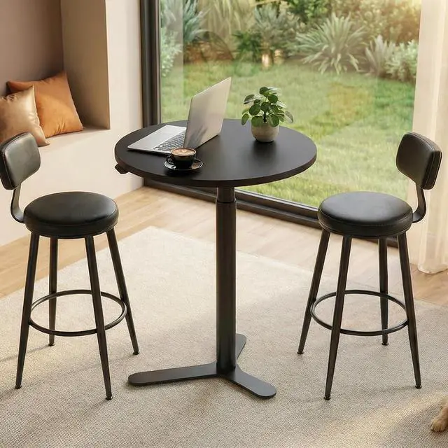 Main image of Gas Spring Adjustable Bar Table with One-Touch Lift, Flexible Height 25.8"41.3", 19.7" Round High-Top Pub Table for Balcony, Kitchen, Apartment & Small Spaces (Black)