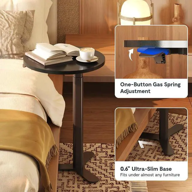 Alt view image 3 of 7 - Gas Spring Adjustable Bar Table with One-Touch Lift, Flexible Height 25.8"41.3", 19.7" Round High-Top Pub Table for Balcony, Kitchen, Apartment & Small Spaces (Black)