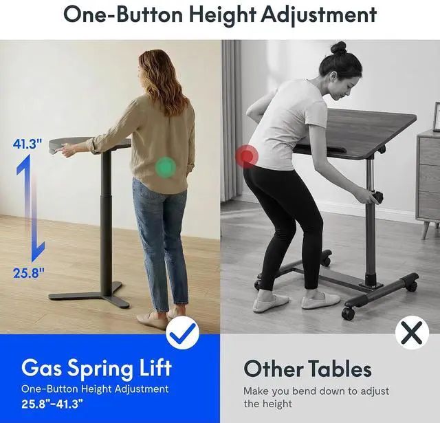 Alt view image 7 of 7 - Gas Spring Adjustable Bar Table with One-Touch Lift, Flexible Height 25.8"41.3", 19.7" Round High-Top Pub Table for Balcony, Kitchen, Apartment & Small Spaces (Black)
