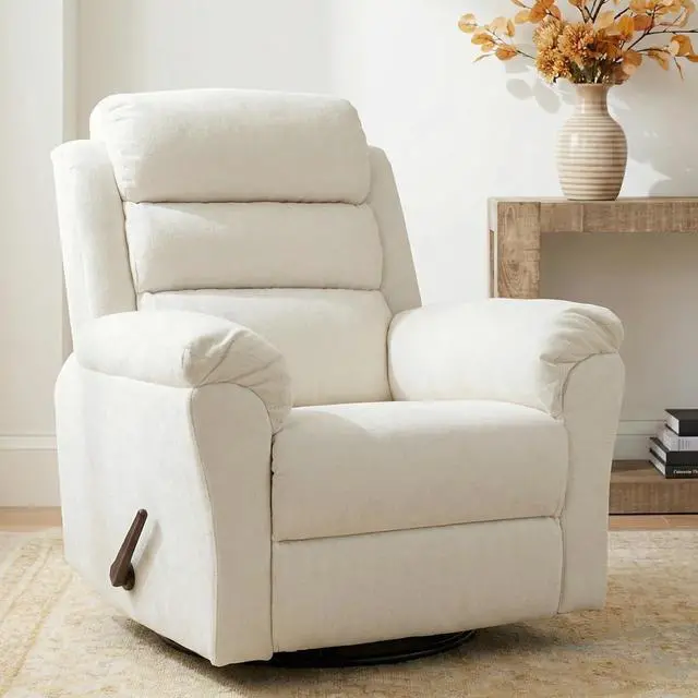 Main image of Souffle Swivel Rocker Recliner Chair for Adults, Nursery Rocking Glider Chair with Massage & Heat, FSC Wood Frame, Manual Recliner for Living Room, Nursery & Relaxation,Cream