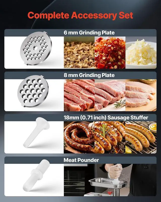 Alt view image 3 of 7 - Commercial Electric Meat Grinder, 5 lbs/min Capacity, #8 Industrial Meat Mincer with 2 Stainless Steel Blades, 2 Grinding Plates, 600W Heavy-Duty Sausage Maker Stuffer, for Kitchen, Restaurant
