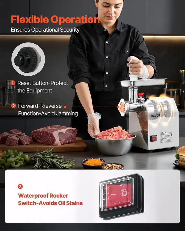 Alt view image 4 of 7 - Commercial Electric Meat Grinder, 5 lbs/min Capacity, #8 Industrial Meat Mincer with 2 Stainless Steel Blades, 2 Grinding Plates, 600W Heavy-Duty Sausage Maker Stuffer, for Kitchen, Restaurant