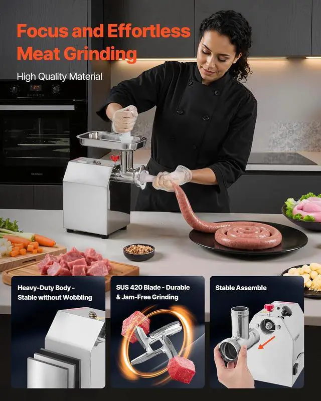 Alt view image 6 of 7 - Commercial Electric Meat Grinder, 5 lbs/min Capacity, #8 Industrial Meat Mincer with 2 Stainless Steel Blades, 2 Grinding Plates, 600W Heavy-Duty Sausage Maker Stuffer, for Kitchen, Restaurant