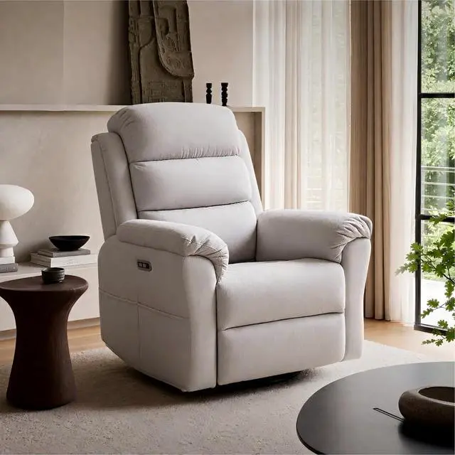 Main image of Souffle-Pro Swivel Rocker Recliner Chair, Power Nursery Glider Recliner with Massage & Heat, Adjustable Headrest, Oeko-TEX Fabric, FSC Wood Frame Ideal for Nursery & Home, Light Grey