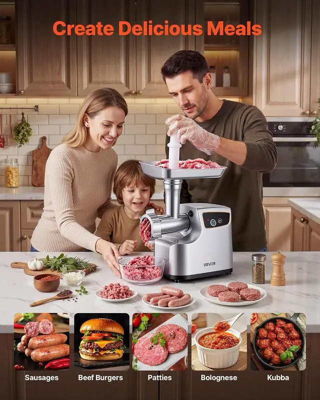 Alt view image 5 of 7 - Electric Meat Grinder, 5 Lbs/Min Capacity, #8 Meat Mincer with 3 Grinding Plates, 3 Sausage Stuffing Tubes & Kubbe Kit, 700W/0.77HP Sausage Stuffer Maker for Home Kitchens, ETL Listed