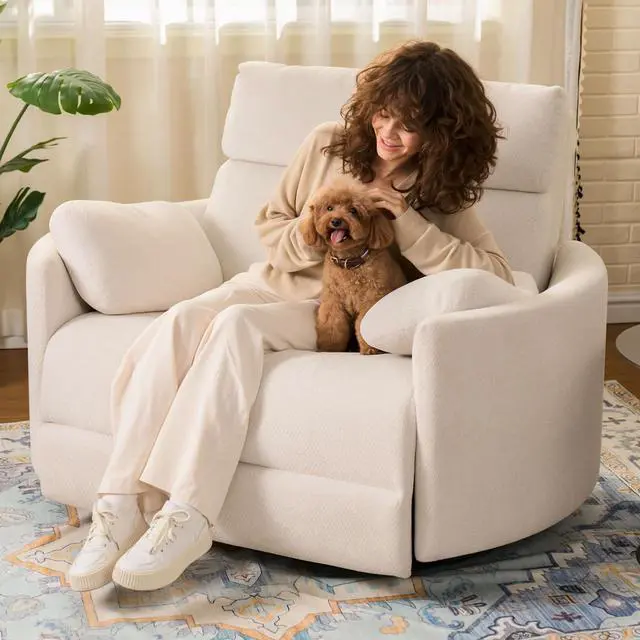 Main image of Mochi Oversized 54" Power Recliner Chair for Big and Tall Adults, Chenille Fabric Electric Recliner with USB & Type-C Ports, Wide Single Sofa with Pillows for Living Room & Bedroom, Beige