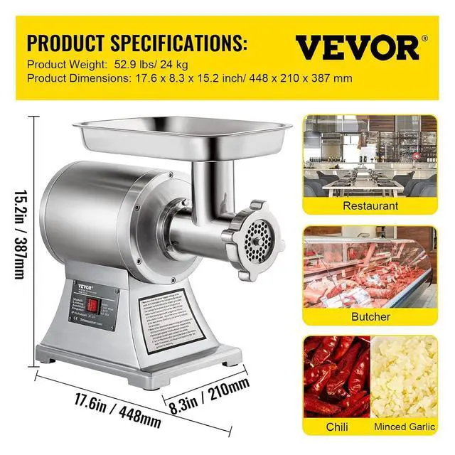 Alt view image 7 of 7 - Commercial Meat Grinder, 550LB/h 1100W Electric Meat Mincer, ETL Approved Heavy Duty Industrial Meat Mincer Machine