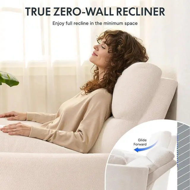 Alt view image 4 of 7 - Mochi Pro 54" Zero Wall Power Recliner for Big and Tall, Oversized Electric Recliner Chair with Anti-Pinch Design, USB & Type-C Ports, Wide Sofa for Living Room Bedroom, Chenille Beige