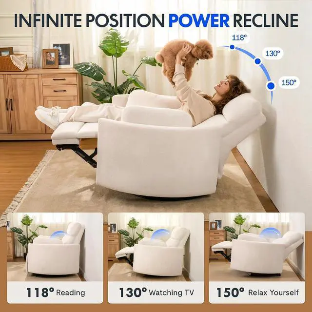 Alt view image 6 of 7 - Mochi Pro 54" Zero Wall Power Recliner for Big and Tall, Oversized Electric Recliner Chair with Anti-Pinch Design, USB & Type-C Ports, Wide Sofa for Living Room Bedroom, Chenille Beige