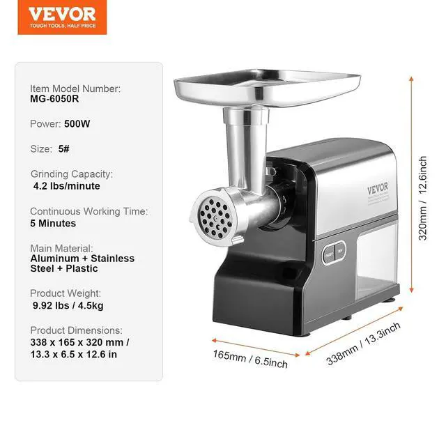 Alt view image 7 of 7 - Meat Grinder, 4.2 Lbs/Min Capacity Electric Meat Grinders with Blade, Grinding Plate, Sausage Maker, Kubbe Kit, Burger Press, Chopper Attachment, Stainless Steel Meat Mincer for Home Kitchen