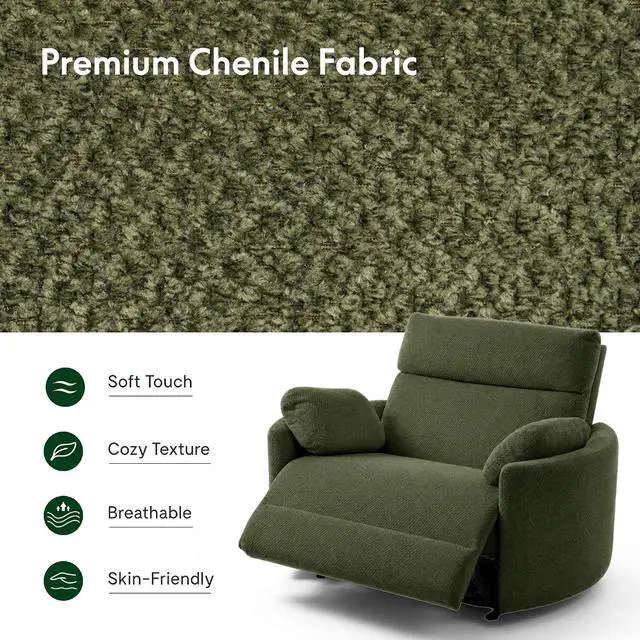 Alt view image 6 of 7 - Mochi Oversized 54" Power Recliner Chair for Big & Tall, Chenille Fabric Electric Recliner with USB & Type-C Ports, Wide Single Sofa with Pillows for Living Room & Bedroom, Olive Green