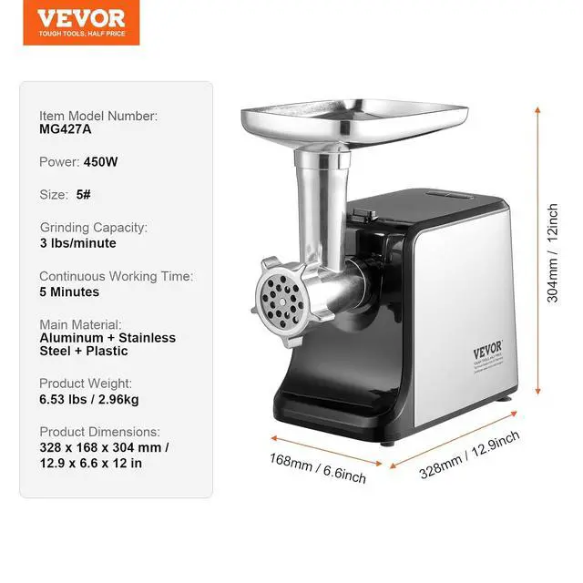 Alt view image 7 of 7 - Meat Grinder, 3 Lbs/Min Capacity Electric Meat Grinders with Blade, Grinding Plate, Sausage Maker, Kubbe Kit, Stainless Steel Meat Mincer for Home Kitchen