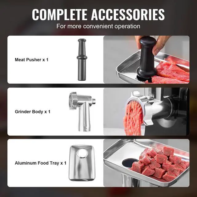 Alt view image 6 of 7 - Meat Grinder, 3 Lbs/Min Capacity Electric Meat Grinders with Blade, Grinding Plate, Sausage Maker, Kubbe Kit, Stainless Steel Meat Mincer for Home Kitchen